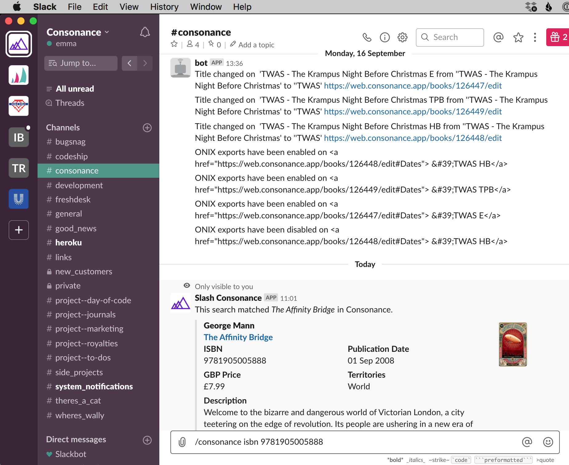 Screenshot of Slack integration.